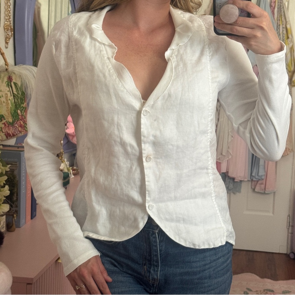 Luna Light White Ruffle Collar Button-Down Shirt